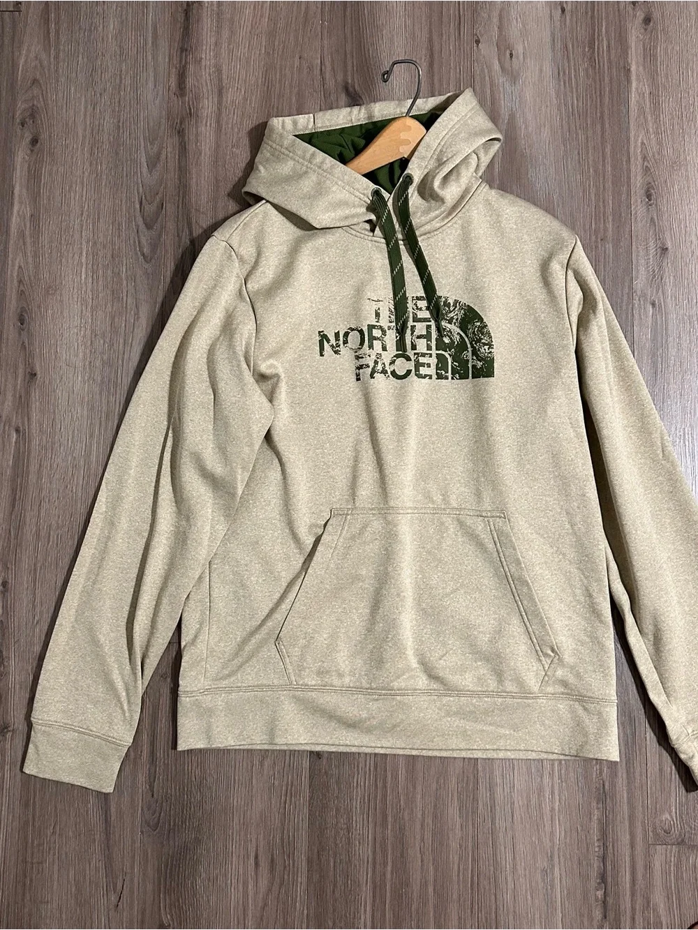 The North Face Tan Hoodie  Pullover  Green Logo NWOT